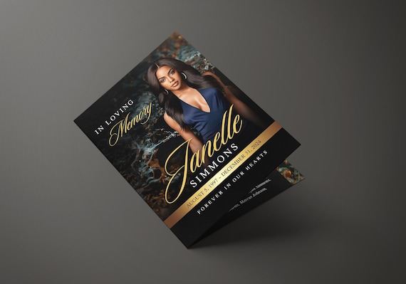 Black & Gold Funeral Program (8 pages) In Loving Memory Obituary Program | Memorial Program | Celebration of Life | Canva Funeral Template