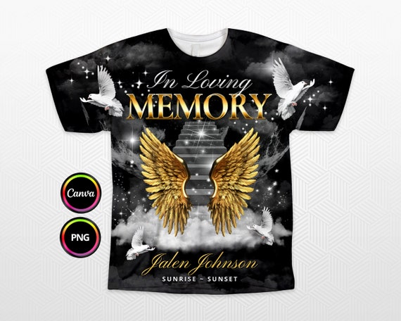 In Loving Memory 3D All Over T-shirt Design, Black Gold Heaven Stairway  Memorial Background PNG for Funeral & Remembrance. Editable in Canva 