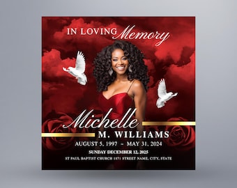 Anuncio e invitación para funerales Blue Sky / Volante conmemorativo digital, obituario, en memoria de un ser querido, celebración de la vida / Plantilla de Canva