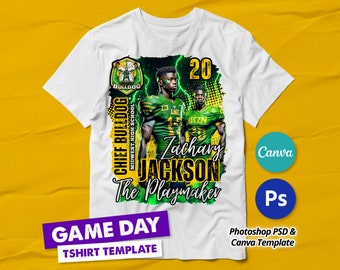 Football Game Day T-shirt Design, Sports T-shirt Template for Canva and Photoshop, 3D Match Day T-Shirt Design for Sublimation, DTF or DTG