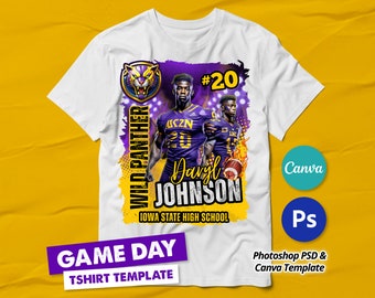 Football Game Day T-shirt Design, Sports T-shirt Template for Canva and Photoshop, 3D Match Day T-Shirt Design for Sublimation, DTF or DTG