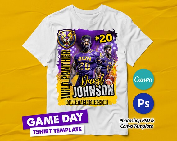 Football Game Day T-shirt Design, Sports T-shirt Template for Canva and Photoshop, 3D Match Day T-Shirt Design for Sublimation, DTF or DTG