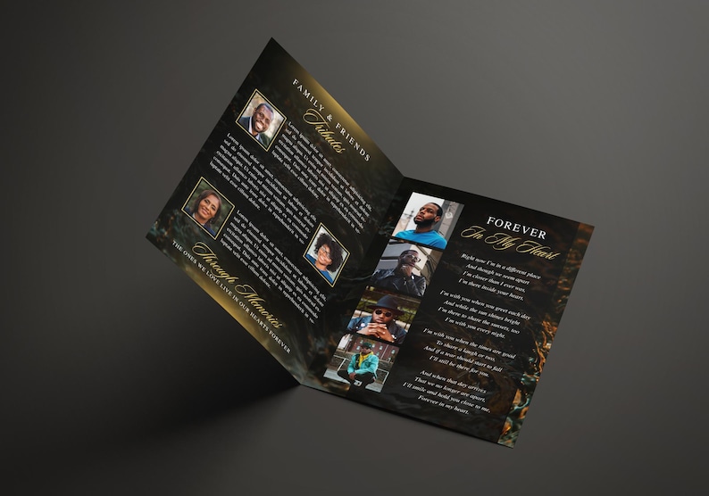 8.5"x 11" Elegant Black & Gold Funeral Program (8 pages) In Loving Memory Obituary Program | Memorial Program | Celebration of Life | Canva Template