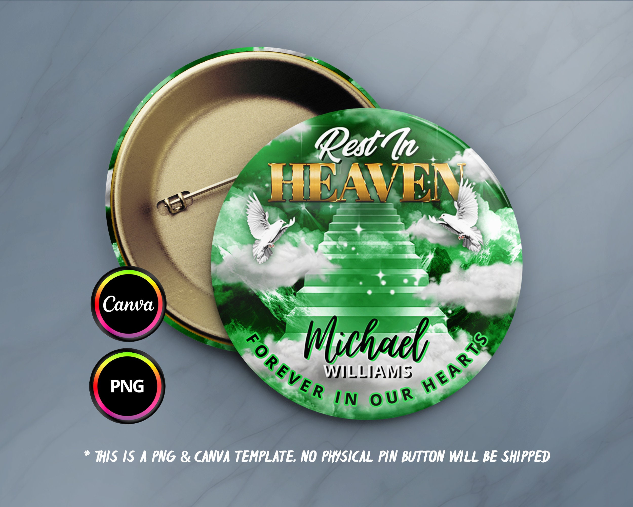 Rest in Heaven Pin Button PNG Memorial Button Pin Background Etsy