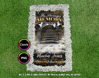 In Loving Memory Grave Blanket PNG, Black Gold Sky Heaven's Gate Grave Blanket for Funeral & Remembrance. Canva Grave Blanket Template PNG