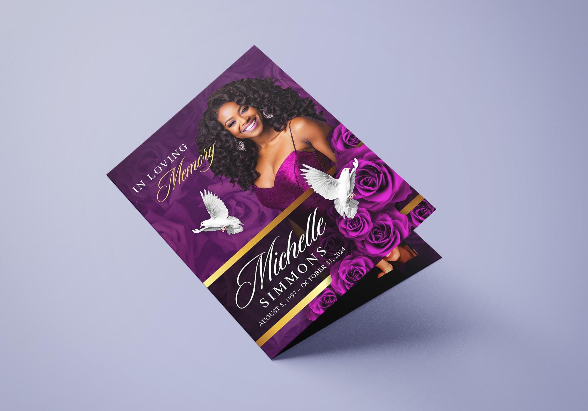 Purple Roses Funeral Program (8 pages) Celebration of Life Obituary Program | Memorial Program | In Loving Memory | Canva Funeral Template