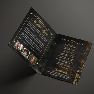 8.5"x 11" Elegant Black & Gold Funeral Program (8 pages) In Loving Memory Obituary Program | Memorial Program | Celebration of Life | Canva Template