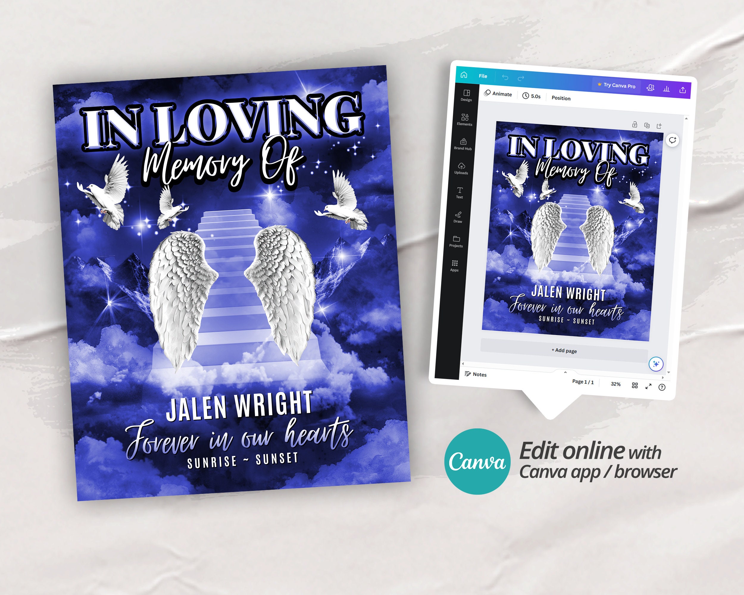 Memorial Picture Frame, Stairway To Heaven Clouds, Blue, Sublimation  Design, Instant Download, Digital File, PNG, Design #RIP-10