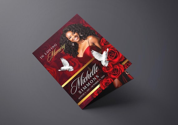 Red Roses Funeral Program (8 pages) Celebration of Life Obituary Program | Memorial Program | In Loving Memory | Canva Funeral Template