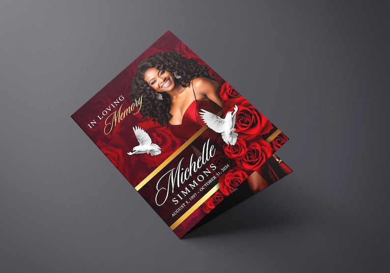 8.5"x 11" Elegant Red Roses Funeral Program (8 pages) Celebration of Life Obituary Program | Memorial Program | In Loving Memory | Canva Template