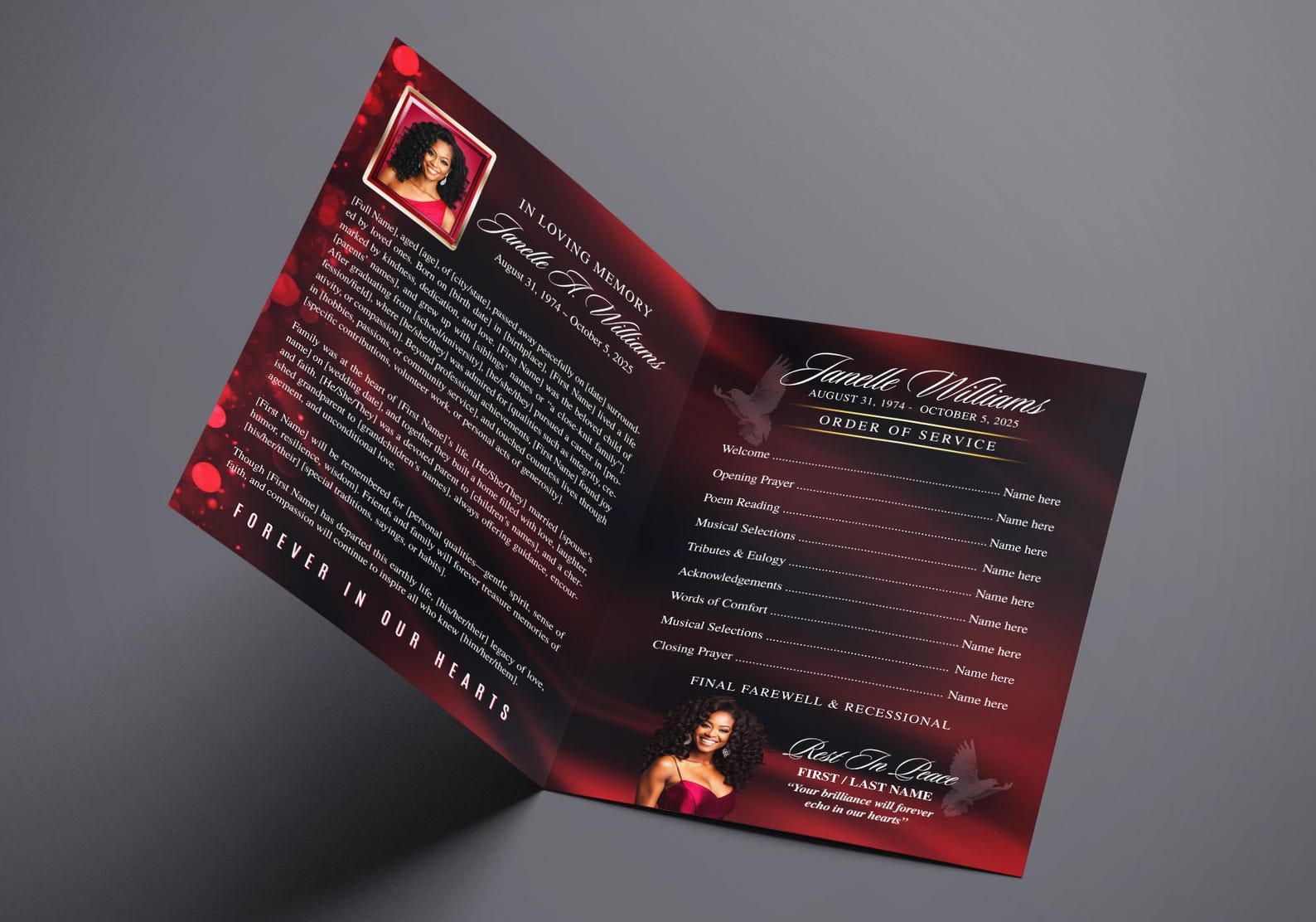 Red Funeral Program (8 Pages) Magazine Style Obituary | Memorial ...