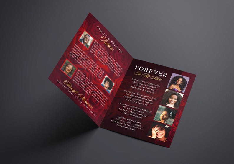 8.5"x 11" Elegant Red Roses Funeral Program (8 pages) Celebration of Life Obituary Program | Memorial Program | In Loving Memory | Canva Template
