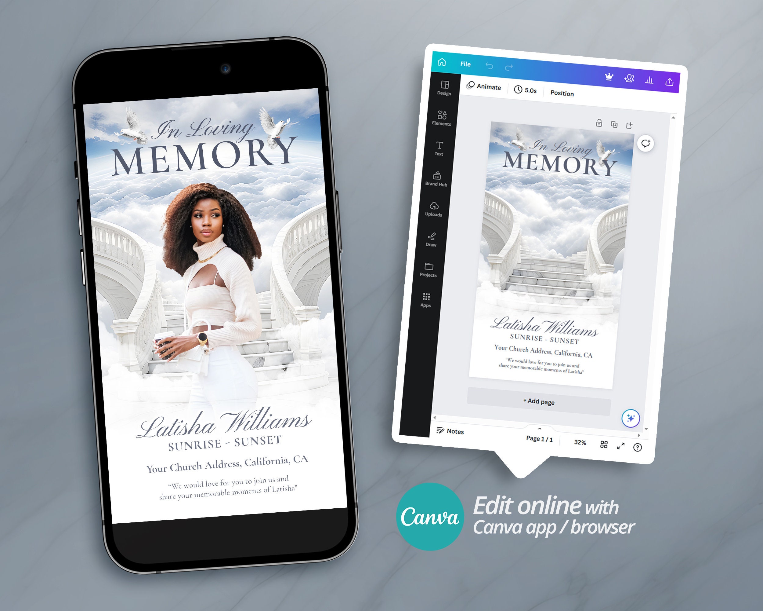 Digital Funeral Invitation Template, Electronic Memorial Announcement ...