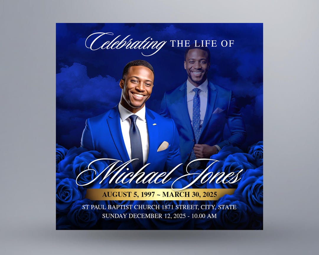 Blue Roses Funeral Announcement Invitation | Digital Memorial Flyer ...