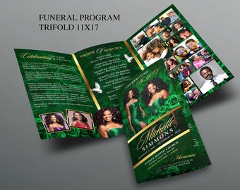 Green Elegant Trifold Funeral Program | Celebration of Life Obituary | Memorial Program | In Loving Memory | Canva Template