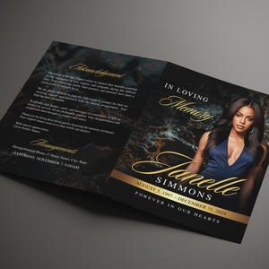 8.5"x 11" Elegant Black & Gold Funeral Program (8 pages) In Loving Memory Obituary Program | Memorial Program | Celebration of Life | Canva Template