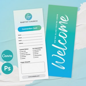 Plantilla de tarjeta de conexión de la iglesia editable en Canva y Photoshop, diseño de tarjeta de bienvenida de la iglesia, plantilla de tarjeta de visitante de la iglesia, tarjeta de conexión de la iglesia