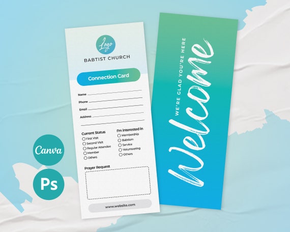 Church Connection Card Template editable in Canva & Photoshop, Church Welcome Card Design, Church Visitor Card Template, Church Connect Card