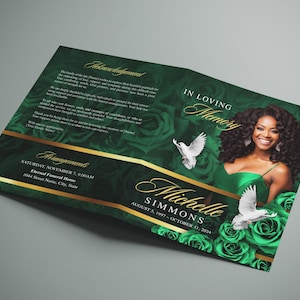 Green Roses Funeral Program (8 Pages) Celebration of Life Obituary ...