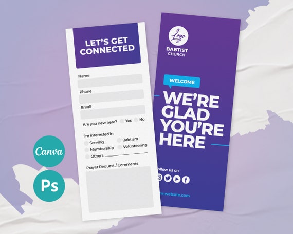 Church Connection Card Template editable in Canva & Photoshop, Church Welcome Card Design, Church Visitor Card Template, Church Connect Card