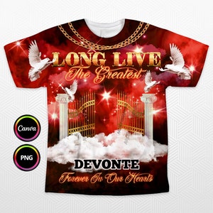 Long Live The Greatest 3D All Over T-Shirt design, Red Sky Heaven Memorial Background PNG for Funeral & Remembrance. Editable in Canva