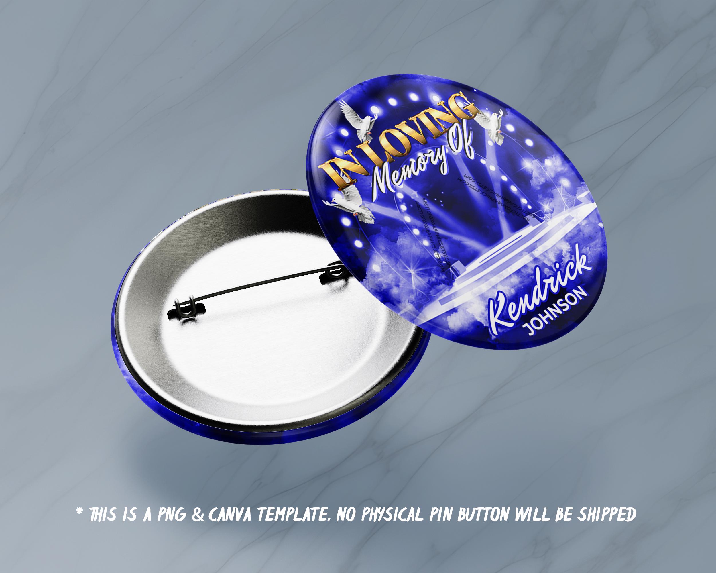 In Loving Memory Pin Button Canva Template, Gold & Blue Cloudy Sky ...