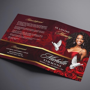 8.5"x 11" Elegant Red Roses Funeral Program (8 pages) Celebration of Life Obituary Program | Memorial Program | In Loving Memory | Canva Template