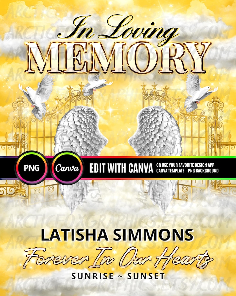 In Loving Memory PNG, Yellow Cloudy Sky Heaven's Gate Memorial ...