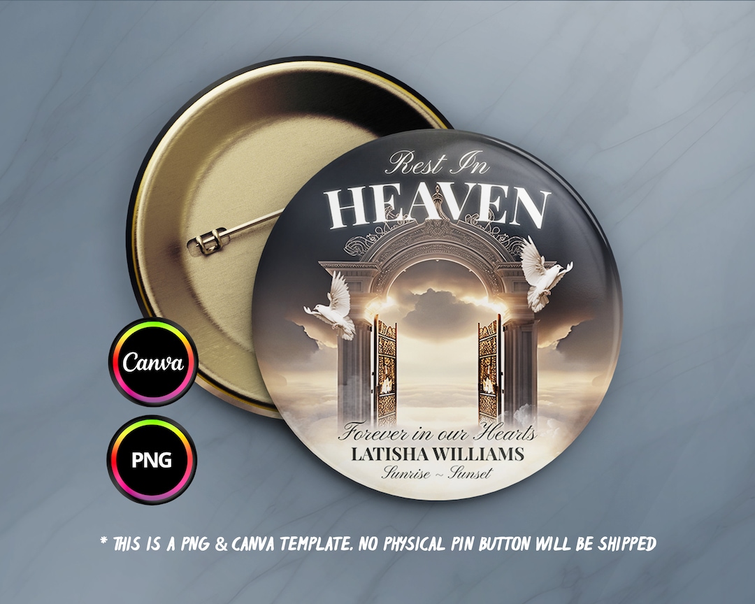 Rest in Heaven Pin Button PNG, Memorial Button Pin Background for