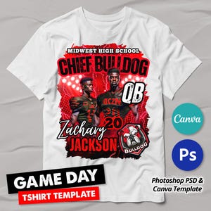 Black & Red Football Game Day T-shirt Design, Sports T-shirt Template for Canva and Photoshop, 3D Match Day T-Shirt Design for Sublimation, DTF or DTG