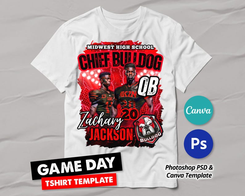 Black & Red Football Game Day T-shirt Design, Sports T-shirt Template for Canva and Photoshop, 3D Match Day T-Shirt Design for Sublimation, DTF or DTG
