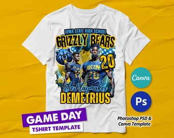 Football Game Day T-shirt Design, Sports T-shirt Template for Canva and Photoshop, 3D Match Day T-Shirt Design for Sublimation, DTF or DTG