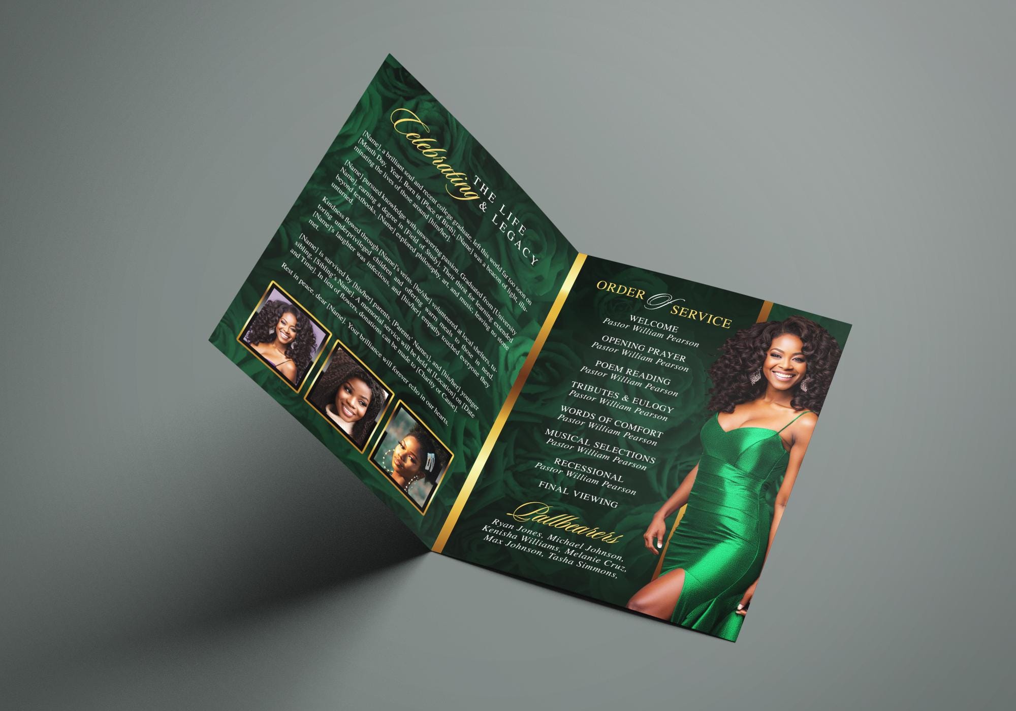 Green Roses Funeral Program (8 Pages) Celebration of Life Obituary ...