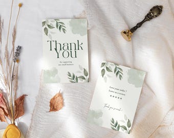 Botanical Thank You Card Template | Editable Canva Card | Small Business Printable Insert | Minimalist Greenery Design