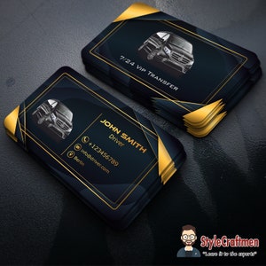 biglietto da visita taxi personalizzato blu scuro oro