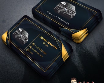 taxi business card personalized dark blue gold