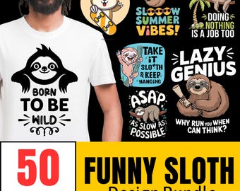 Paquete de diseño de perezoso divertido: 50 archivos PNG y SVG