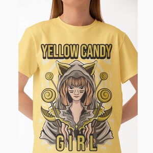 basic yellow t-shirt with anime graphics print.