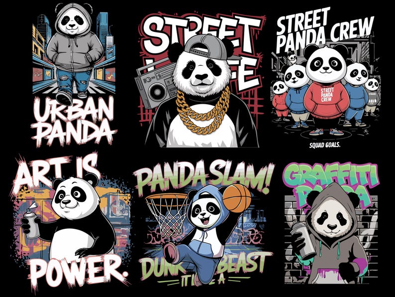 6 urban streetwear panda designs.