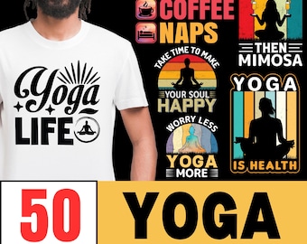 Yoga T-Shirt Design Bundle: 50 Spiritual PNG Graphics (Digital Download)