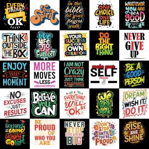 Another showcase of 50 motivational and positive PNG designs, ideal for T-shirts, hoodies, and accessories.