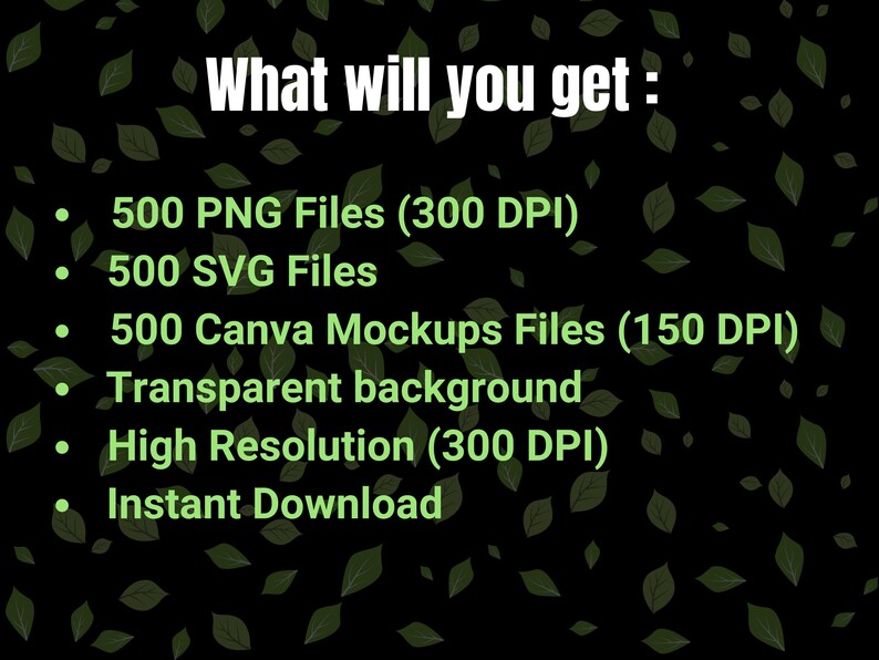 This is what you will get after purchasing our bundle. In this bundle you will get 500 PNG Files of cute and Funny animals with 300 DPI, 500 SVG files, 500 canva mockup files, These files provides instant download and high resolution.