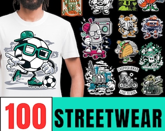 100 Urban Streetwear T-Shirt Designs: PNG SVG Bundle