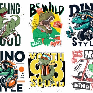 6 roaring dino designs for t-shirt, shirt, tank tops, hoodies, mug etc.