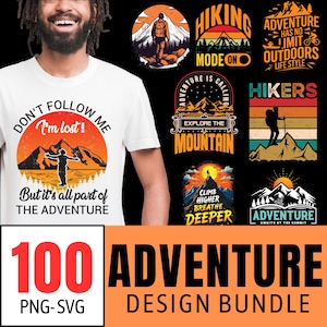 以下が含まれることがあります： PNGとSVG形式の100種類の冒険をテーマにしたデザインセット。デザインには、山、ハイキング、冒険に関するインスピレーションを与える引用が含まれています。デザインは、Tシャツ、マグカップ、ステッカー、その他の商品を作成するのに最適です。