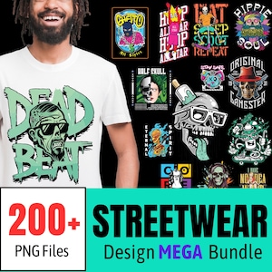 Streetwear Mega Bundle | 200+ High-Resolution PNG Files | Urban Streetwear T-Shirt Design | Trendy Pop Culture Shirt Graphics | Hip-Hop PNG