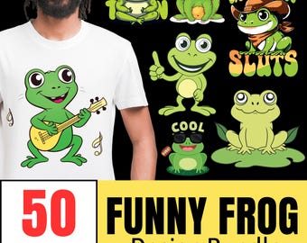 Funny Frog T-Shirt Design Bundle: 50 PNG & SVG Clipart