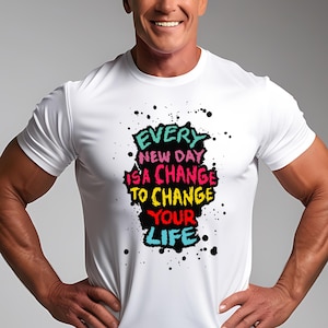 Close-up of a motivational quote design on a T-shirt, highlighting high-quality print-ready PNG files.