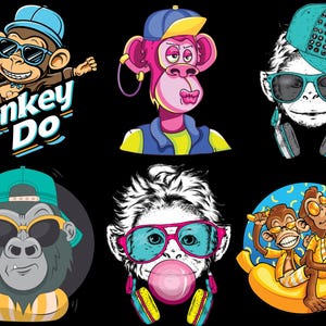 6 hip-hop and funny monkey designs.