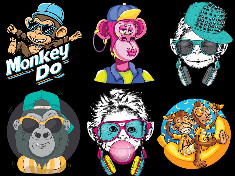 6 hip-hop and funny monkey designs.